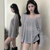 Off Shoulder Design Women's T-shirt Loose Round Neck Thin Famale Commuting Cover Smock Summer Casual and Comfortable Ladies Pullover Top