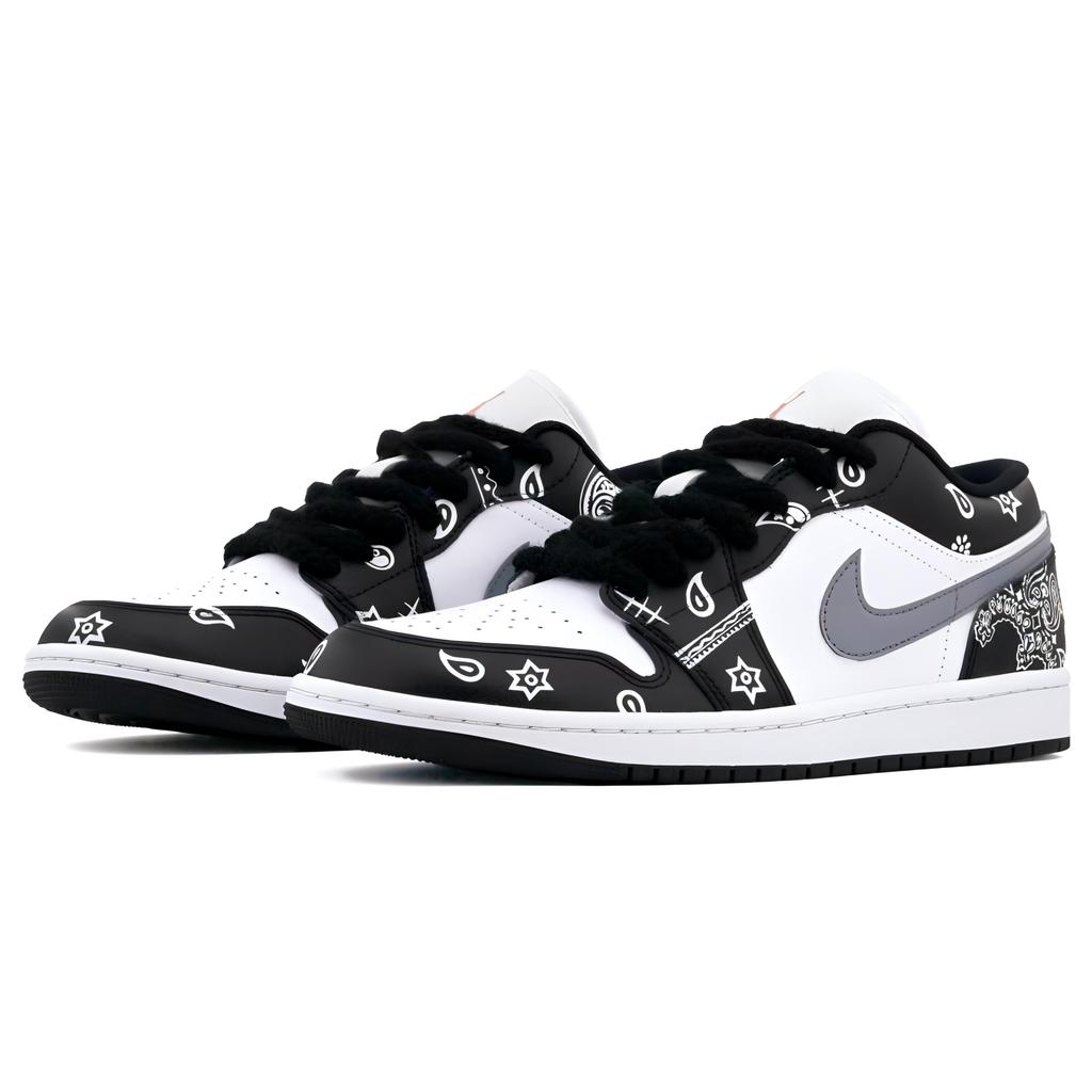 Jordan Air Jordan 1 Leather Low Top Vintage Basketball Shoes Unisex Black 553558-165(Team-BOX)