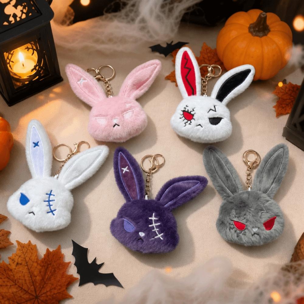 Animal Gothic Bunny Keychain Dark Style Wounded Rabbit Keychain Halloween Key Rings Halloween