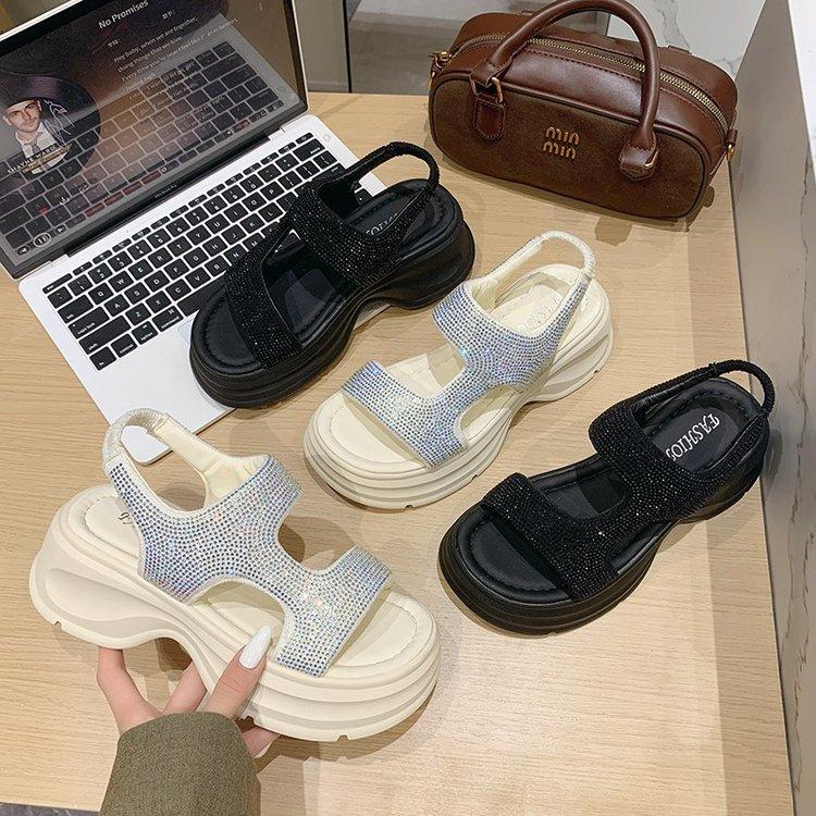 Platform-soled Roman sandals women's 2025 summer new versatile Korean version fashion full of rhinestones fairy style with skirt sandals women