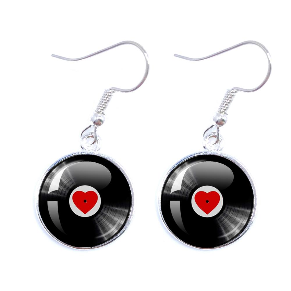 Classic Vintage Vinyl Records Rretro Phonograph Rrecord Dome Glass Ladies Earrings Music Lover Gifts Music Record Disc Earrings