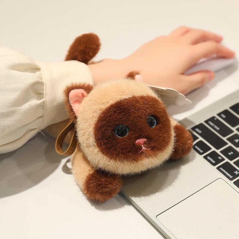 16cm Kawaii Cat Plush Pendant Stuffed Cartoon Lying Animal with Ring Key Chain Plushie Small Gift