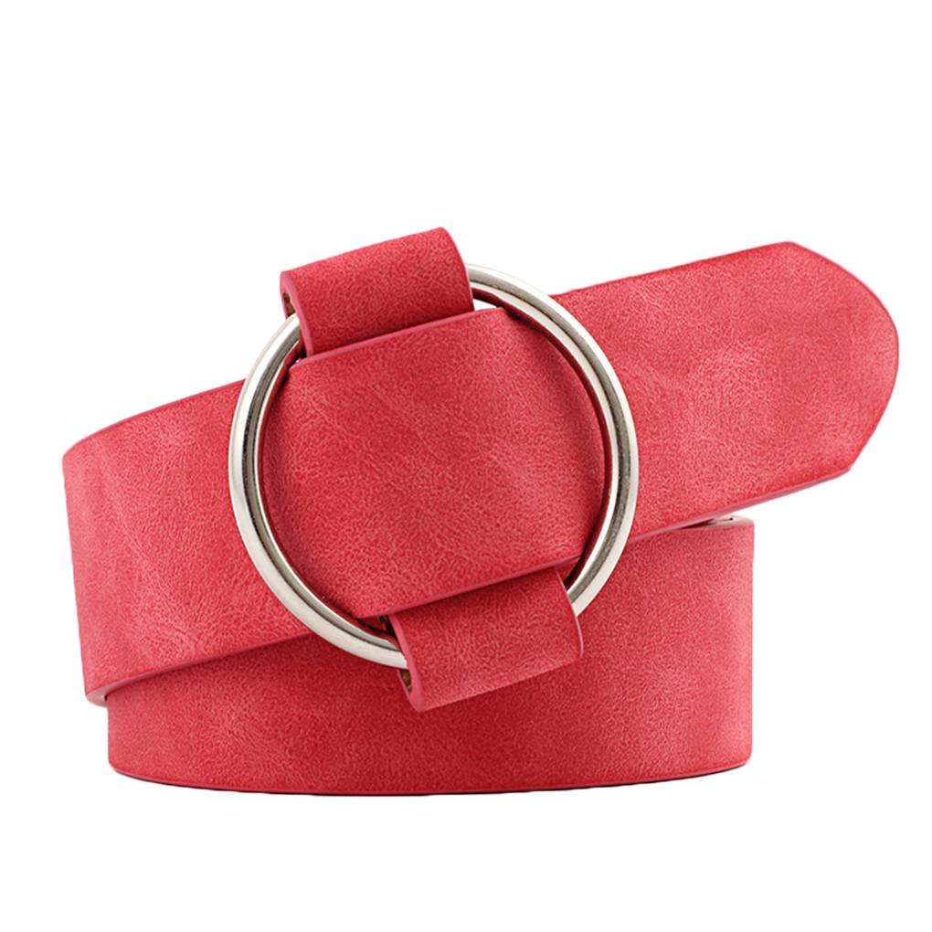 New High quality ladies fashion needle-free metal round buckle belt jeans