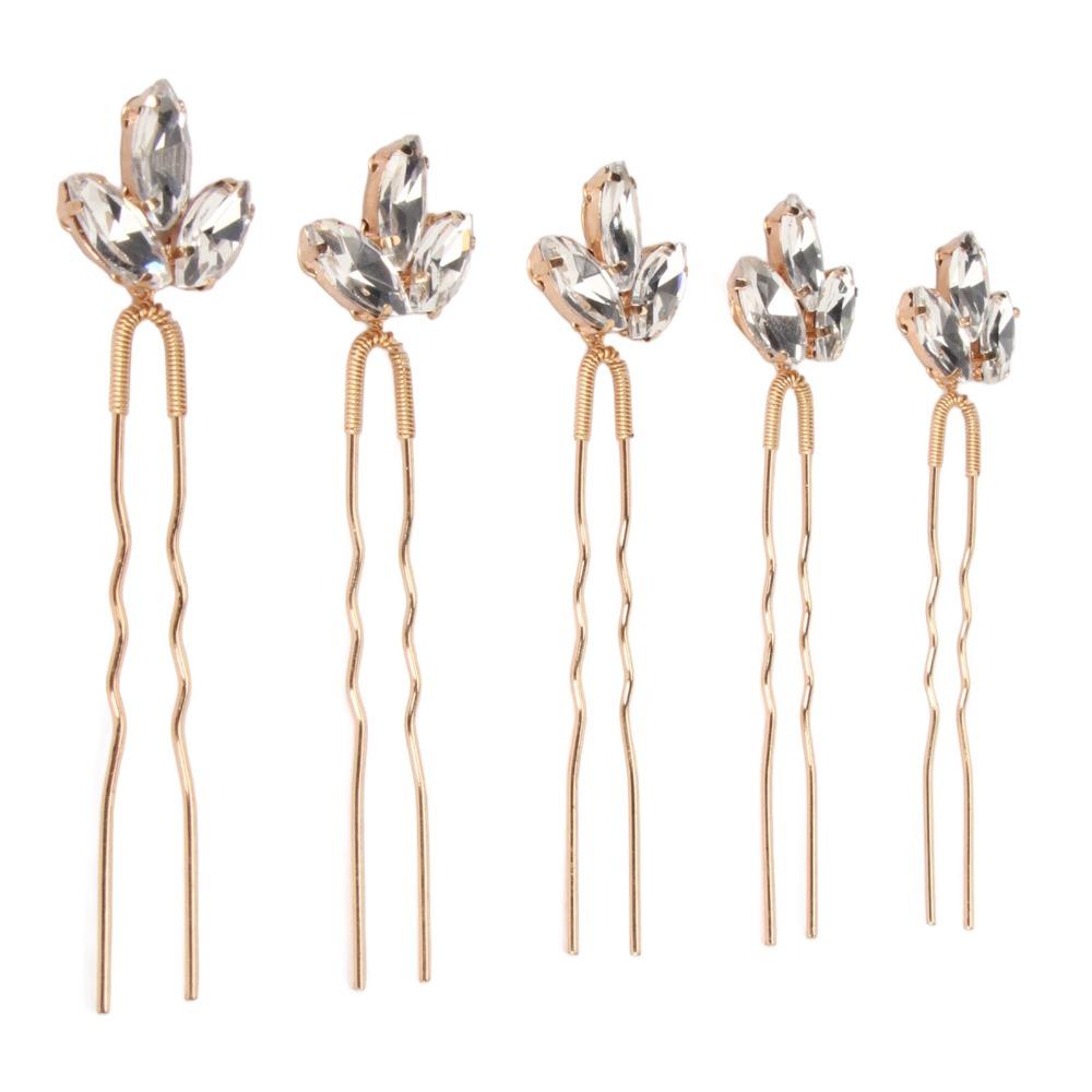 5pcs White Gold Rhinestone Hair Pins Rhinestone Design Bridal Hair Clips  For Women Girls