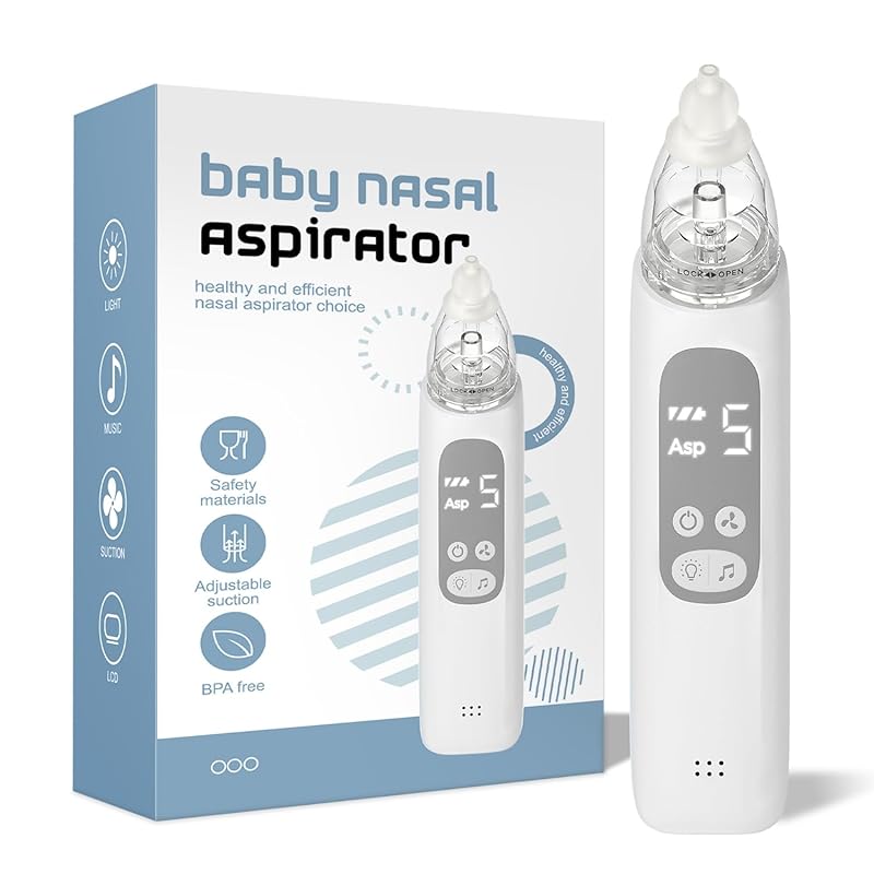 Baby Nasal Aspirator, Electric Nose Sucker with 5 Levels Suction, Soothing Light & Nursery Rhymes