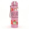 1PC Christmas Gingerbread House Pattern 750ml Color Plastic Sports Water Bottle Leakproof Flip Straw Lid Suitable for Sports Office Home Use