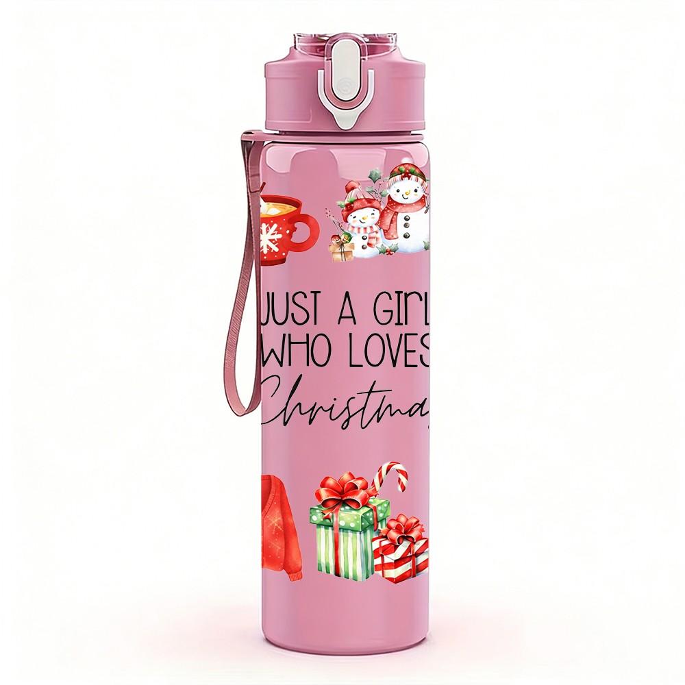 1PC Christmas Gingerbread House Pattern 750ml Color Plastic Sports Water Bottle Leakproof Flip Straw Lid Suitable for Sports Office Home Use
