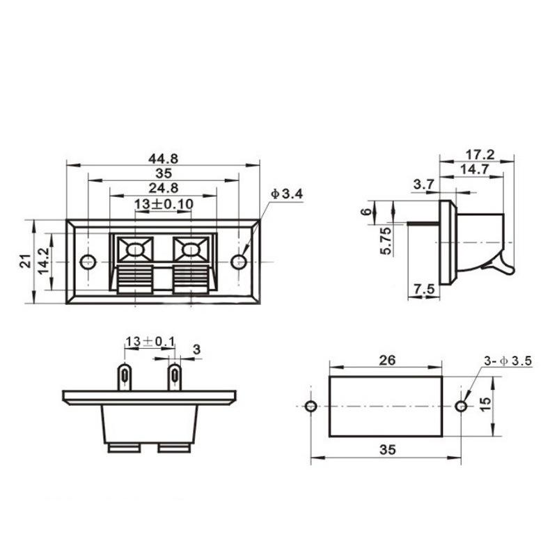 

WP2-3 Dual-Position Aging Test Clip: Small Speaker 2P Spring Binding Post for External Wiring