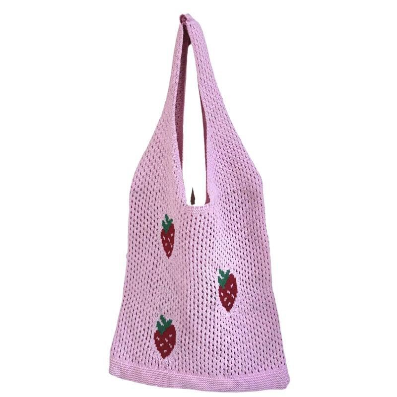 New Bag Japanese and Korean Tote Bag Strawberry Bag Knitted Bag Hollow Bag Beach Bag Woven Bag