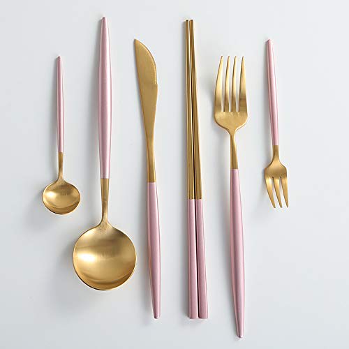 cesa beams Cutlery Set, Stylish Gold Cutlery, Nordic, Camping, Cutipol-inspired, 5-piece Set x 2, Includes Spoon, Fork, Knife, Teaspoon, Cake Fork, Ch