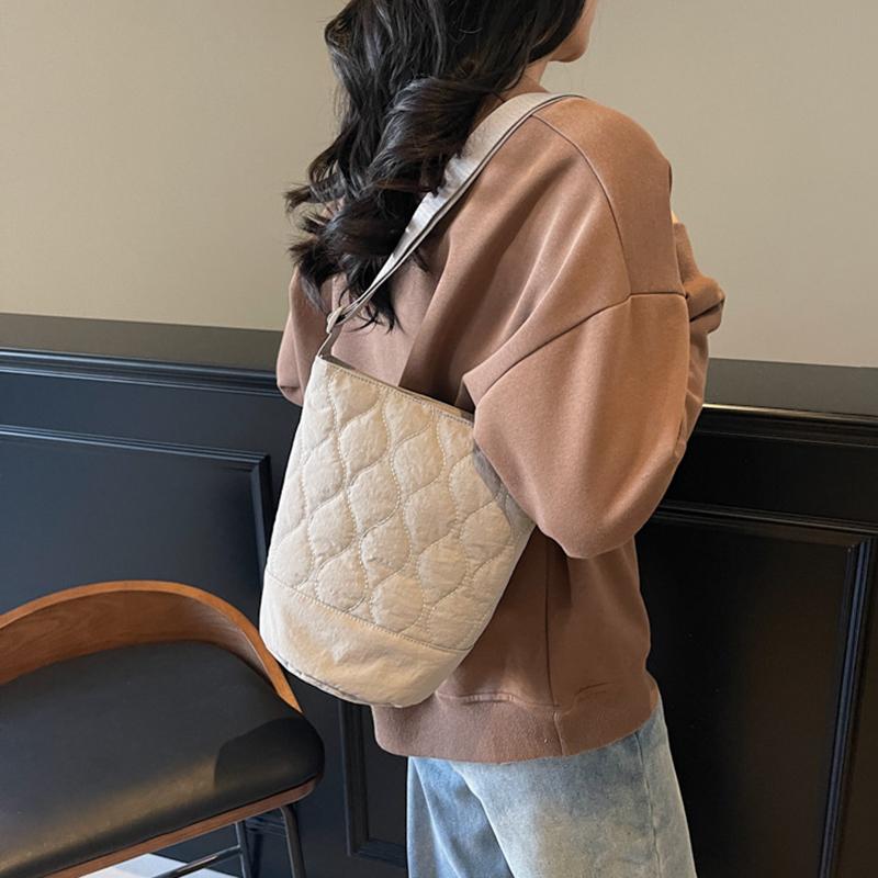 Korean Style Versatile Women Crossbody Bag Solid Color Adjustable Straps Cotton Clothing Bag Diamond Grid Tote Bag for Women