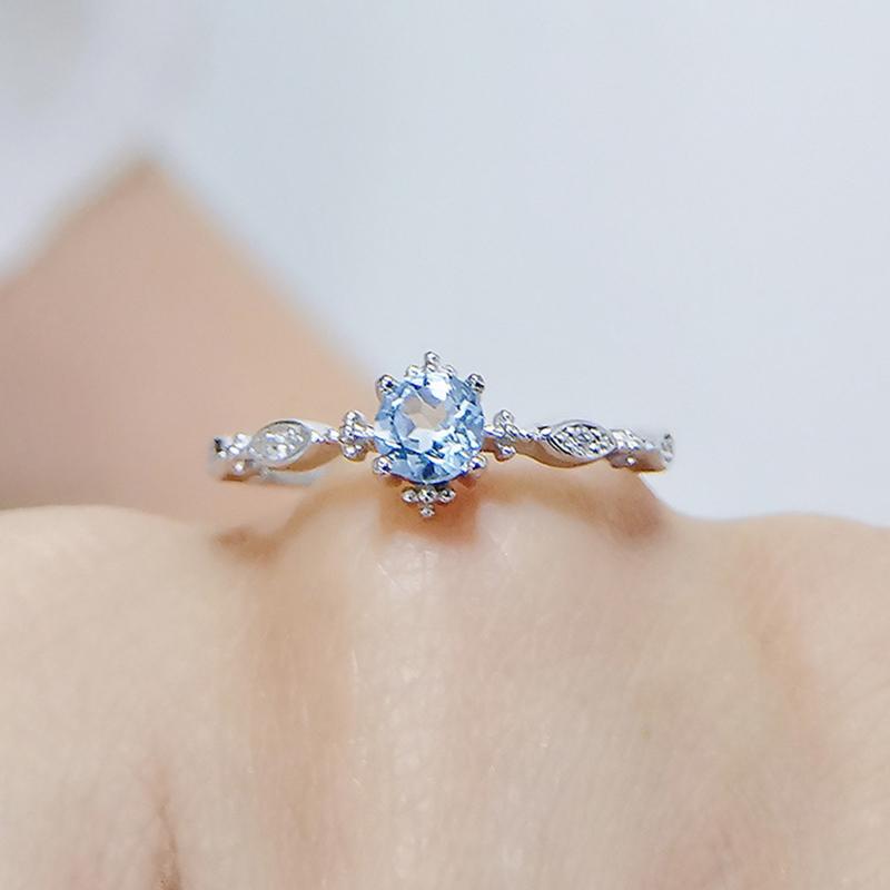 ANENJERY Blue Zircon Open Ring For Women Beautiful Exquisite Korean Hot-Selling Jewelry Girl Friend Gift