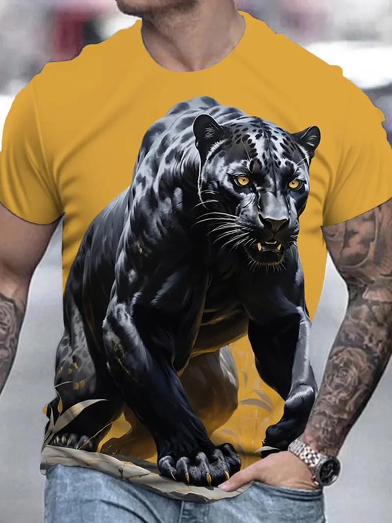 Trend Men's Fierce Wild Leopard 3D T-shirt Fashion Cool Daily T shirt Oudoor Short Sleeve Top Street Personality Summer Clothing