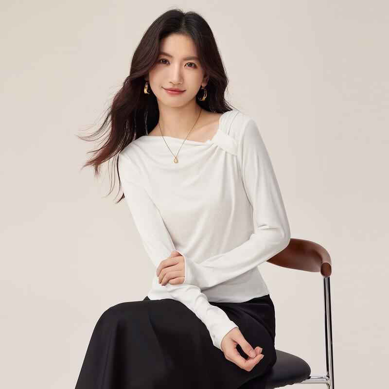 Sllsky Women s One-Shoulder Tencel Long Sleeve Top S