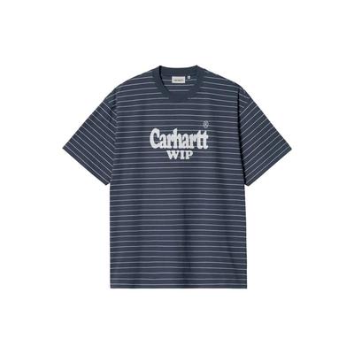 Crew Neck Korte Mouw T-shirt met Letterprint en Strepen Heren Tops Blauw Wit I032850-1XP-XX