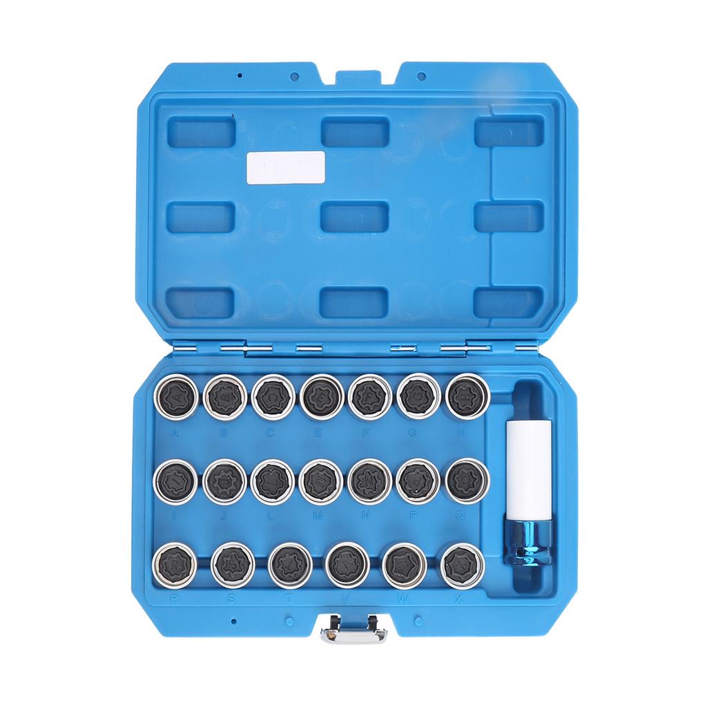 21pcs Anti Thief Wheel Lug Nut Key Stud Remover Tool with Toolbox 20 Locking Keys 17mm Socket