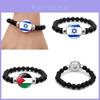 Israel Palestine Flag Gemstone Bracelet Unisex Black Beaded Jewelry Wholesale