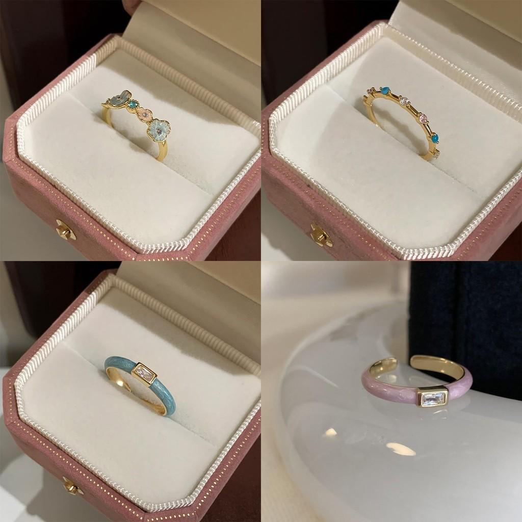 Stunning Glacier Mint Blue Enamel Ring Featuring Unique Floral Design For Women