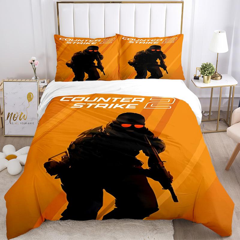 Set Biancheria da Letto Gaming Counter-Strike 2 da 3 Pezzi - Perfetto per Camera da Letto, Camera degli Ospiti, Soggiorno, Arredamento Hotel - Regalo Ideale per Fan, Viaggiatori, Uso Quotidiano