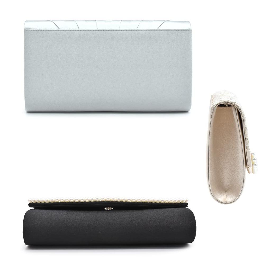 Plex 3-Wege Party Tasche, Perlen und Perlen Clutch Tasche, Plissierte Spitze, Schwarz