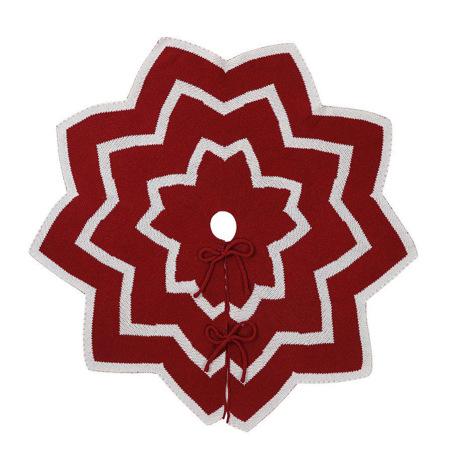 Red and White Star Knit Christmas Tree Skirt - Festive Home Decoration Mat