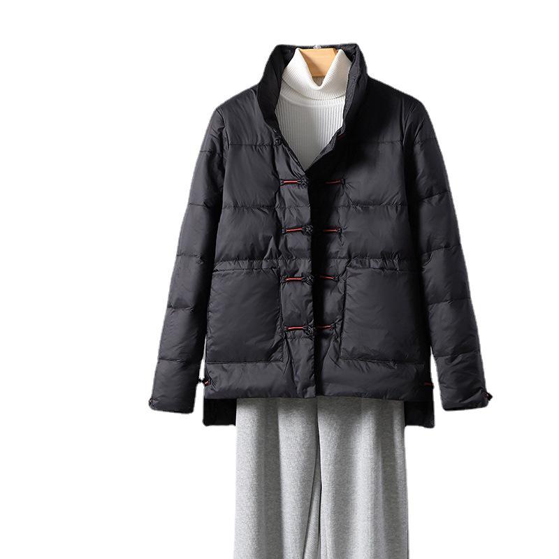 Women's Retro Artistic Down Jacket - Winter 2023 Collection: Frog Button, Ethnic Style, Fashionable Short Design