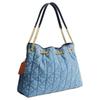 Coach Denim Quilted Drawstring Shoulder Bag with Chain Strap for Daily Use