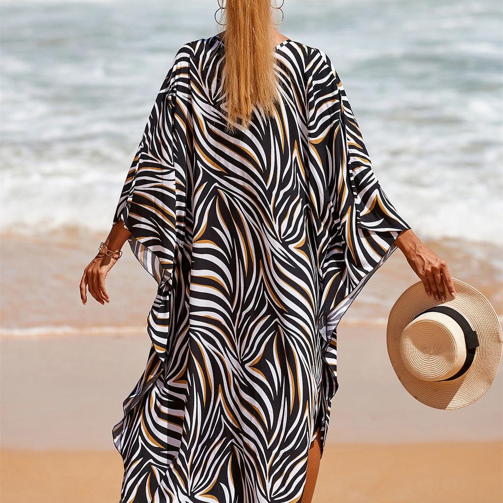 Women's Fashion Vacation Summer Spring Zebra Print Long Sleeve V-Neck Casual Dresses