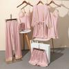 Sexy Rayon Silk 5PCS Pajamas Set Female Sleepwear Print Flower Bathrobe Nightgown Lady Relaxed Fit Casual Pijamas Suit Home Clothes