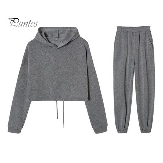 

Женский комплект из 2 предметов: топ и брюки, капюшон, длинный рукав, завязка на талии, эластичные брюки с высокой талией, спортивный костюм для фитнеса S светло-серый