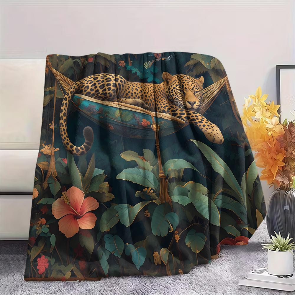 Cute Jaguar Print Flannel Blanket, High quality Comfortable for All Seasons, Home Decor, Warmth and Comfort, Perfect for Christmas Gifts