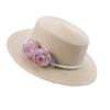 Stylish 3D Flower Pearls Design Flat Top Boater Hat Women's Breathable Straw Beach Hat Summer Wide Brim Sun Cap for Holiday