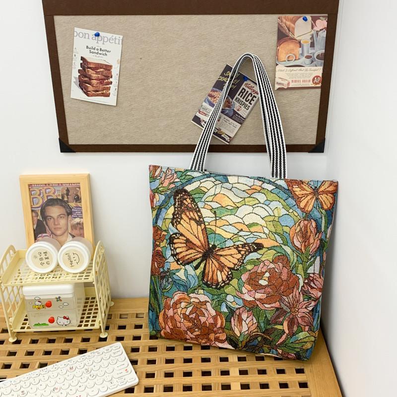 Peacock Canvas Tote Bag With Embroidery And Large Capacity For Daily Use