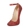 Women Sequined Cloth Metal High Heel Shoes Pointed Toe Ankle Strap Pumps for Nightclub Party Banquet Catwalk Cross Dressing
