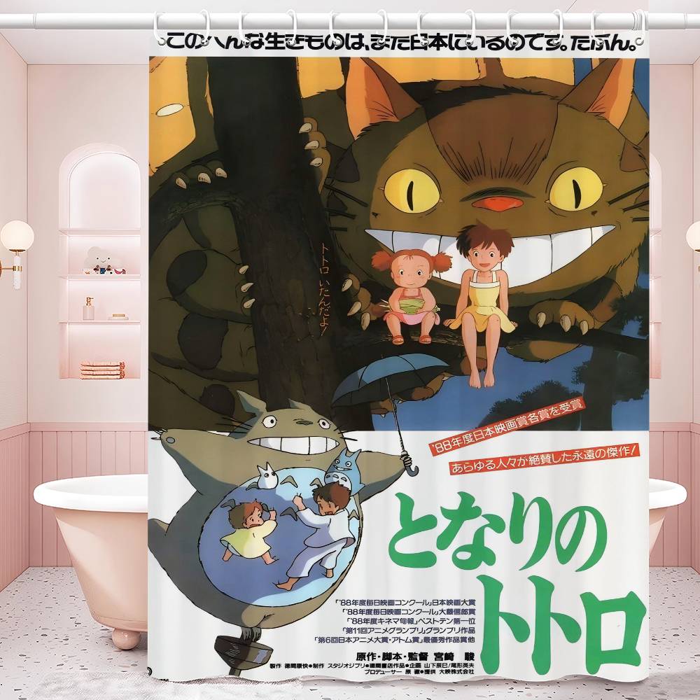 Kawaii T-Totoros Pattern Bathroom Shower Curtain Bathroom Partition Curtain Light Opaque Waterproof Material Bathroom