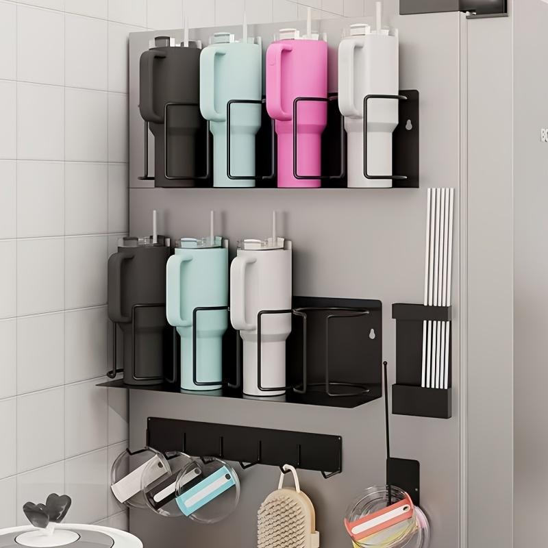 1 Magnetic Water Bottle Storage Rack Thermos Cup Organizer Cup Holder with 4 Storage Brackets Thick Material Strong Adhesion Easy To Use