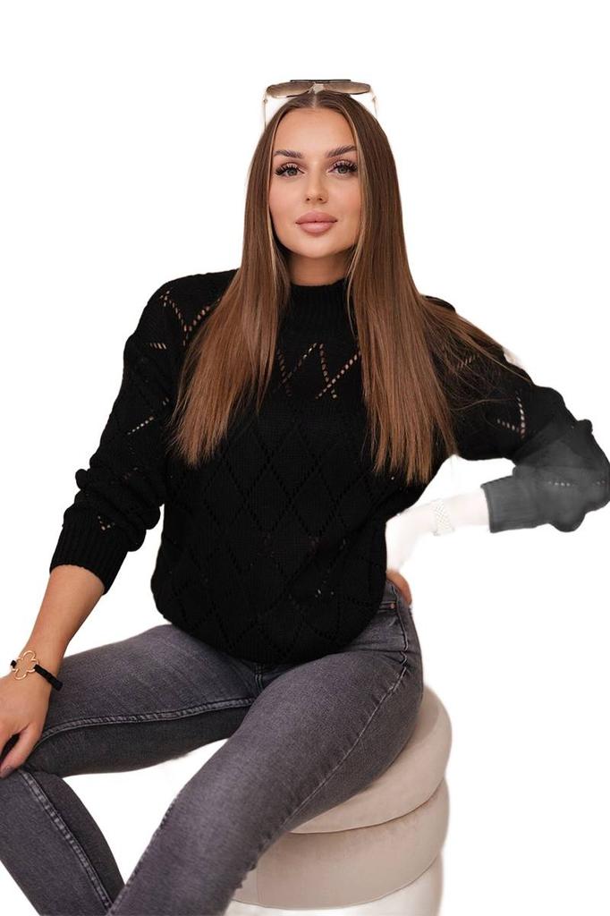 Sweter Z Półgolfem I Wzorem W Romby Czarny