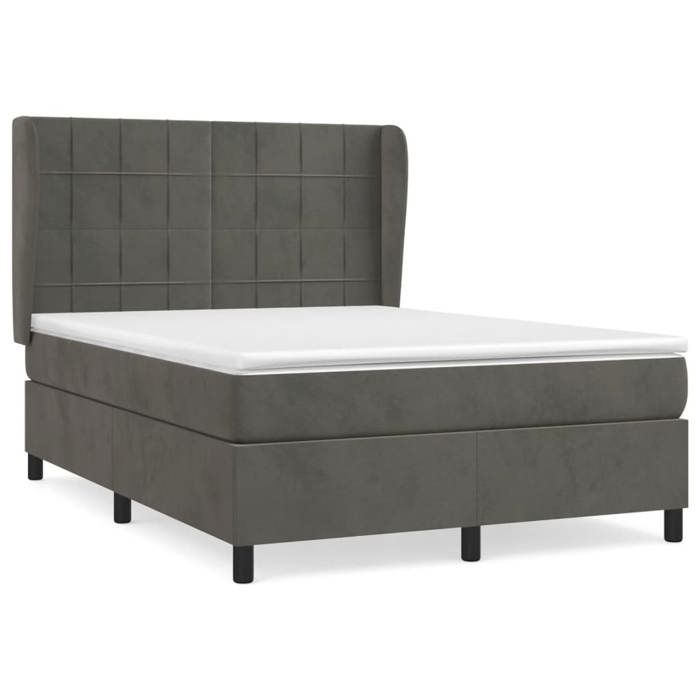3129208 vidaXL Lit à sommier tapissier et matelas Gris foncé 140x190cm Velours