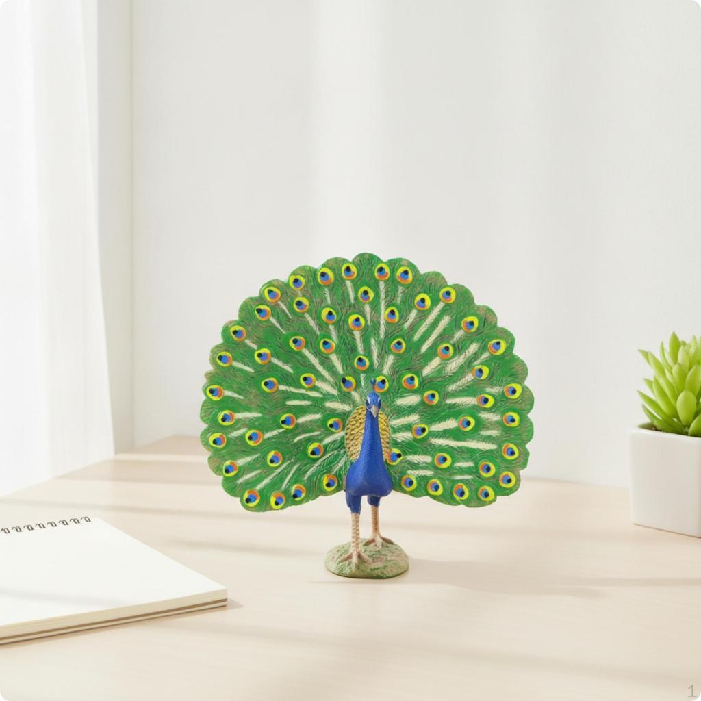 Peacock Figurine Peafowl HandPainted Bird Model for Kids, Collectors, Tabletop,
