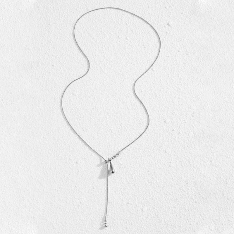 

Luxury Stainless Steel Water Drop Pendant Necklace for Women Fashion Metal Tassel Long Y-Shaped Sweater Chain Party Zircon Gift медный