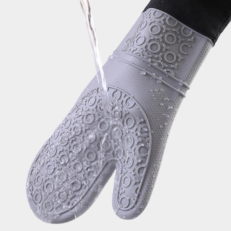 Thicken Silicone Baking Gloves Waterproof Heat Resistant Oven Mitt With Cotton Kitchen Cooking Microwave BBQ Gloves Potholder