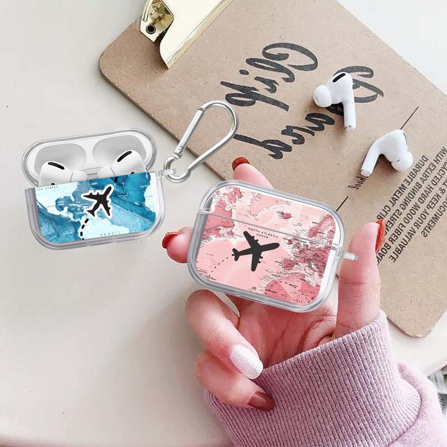 Case For Airpods 2 Pro 1 3 Pro3 Pro2 4 Clear Earphone Cases Cover Airplane Map