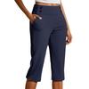 Women High Waist Capri Pants with Pockets Split Hem Casual Sport Fitness Yoga Cropped Pants for Activewear
