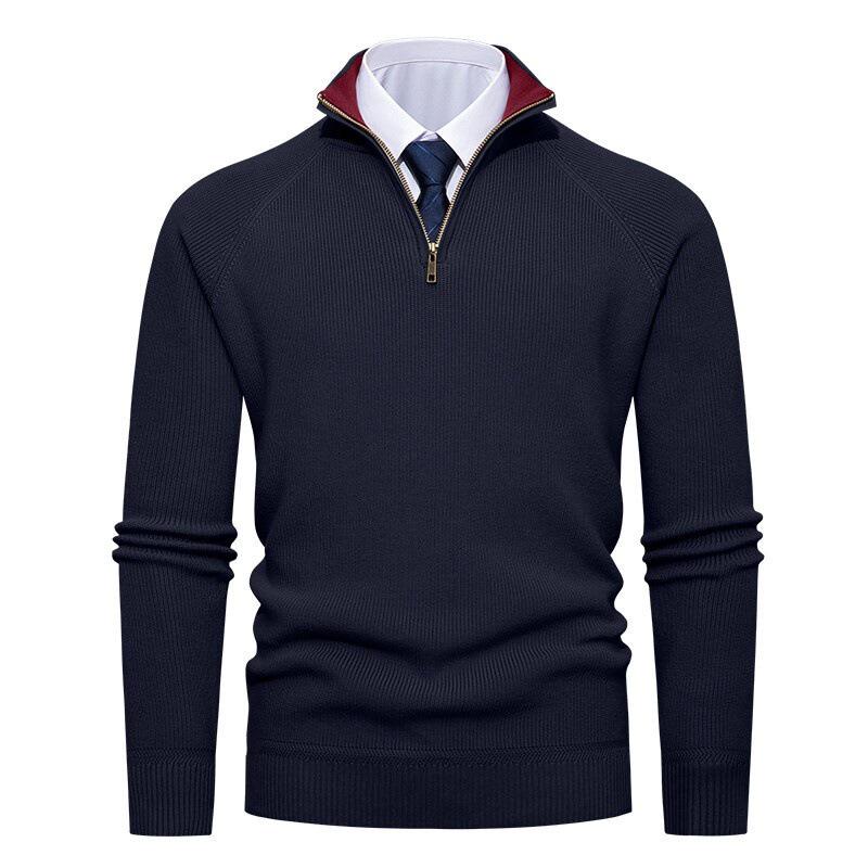 Men's Vertical Rib Knit Half-Zip Stand Collar Woolen Sweater