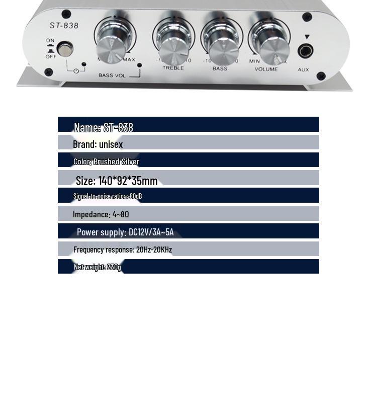 ST-838 Mini Subwoofer: 2.1 Kanal 12V Verstärker für Heim & Auto mit Super Heavy Bass