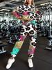 Europe And The United States New Fashion Leisure Sports Hooded Flower Print Sweater Set