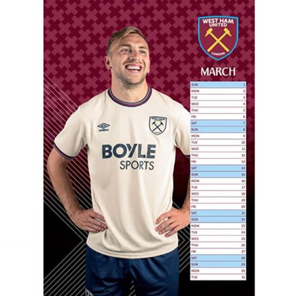 West Ham United FC 2026 A3 Wall Calendar