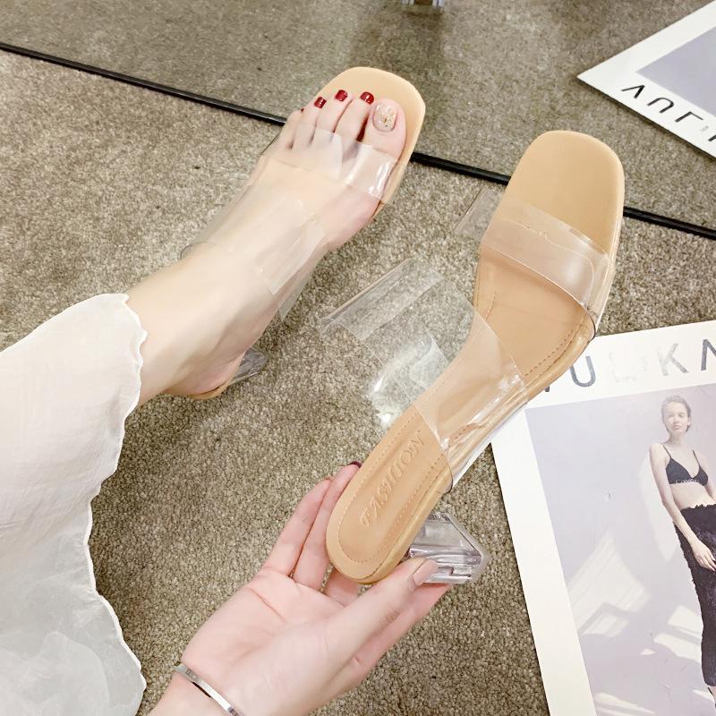 

One-character personalized street trend sandals, transparent fashion thick heel high heels, women s comfortable thick heel sandals 41