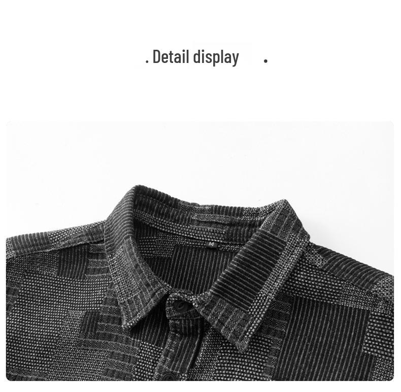 Herren Japanische Jacquard Karomuster Denim Hemdjacke - Lockere Passform, Abfallende Schultern, Langarm, Herbst Freizeitkleidung