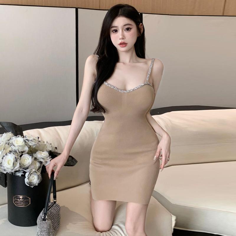 

Женское чистое желание сексуальное облегающее трикотажное платье с глубоким вырезом, инкрустированное бриллиантами one size fits all абрикосовый